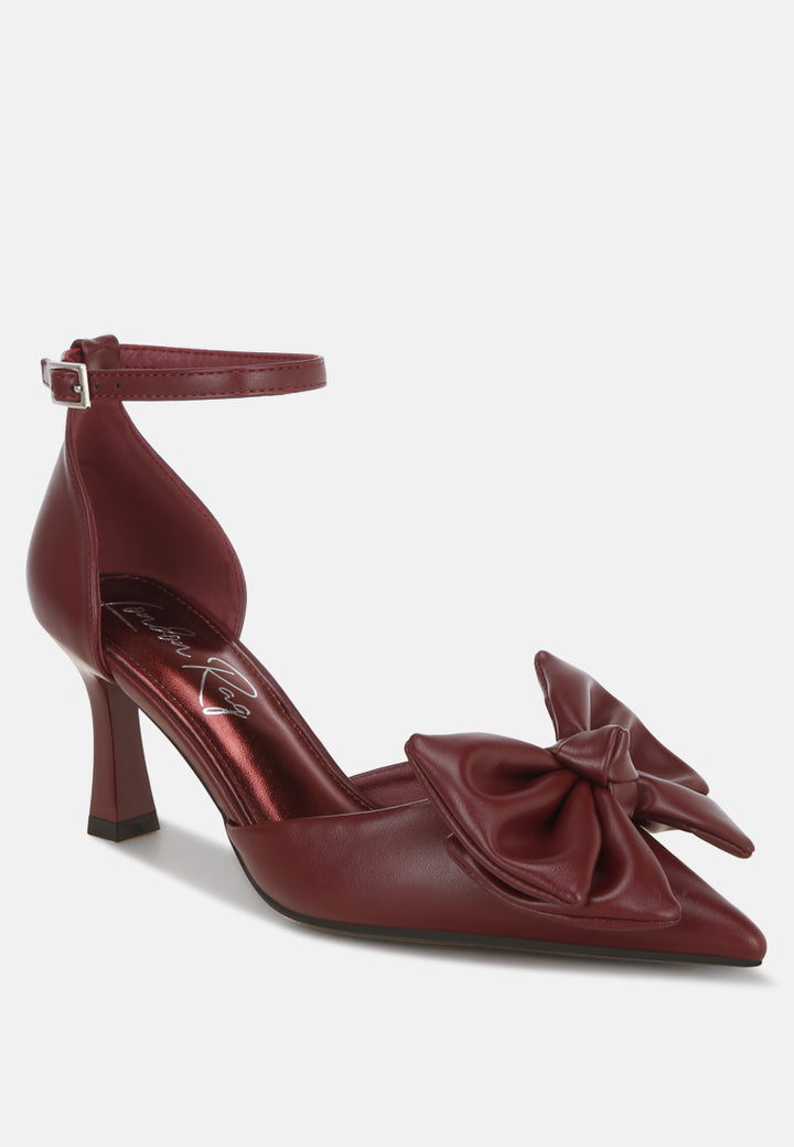 Papave Bow Detail Stiletto Heels#color_burgundy-smooth