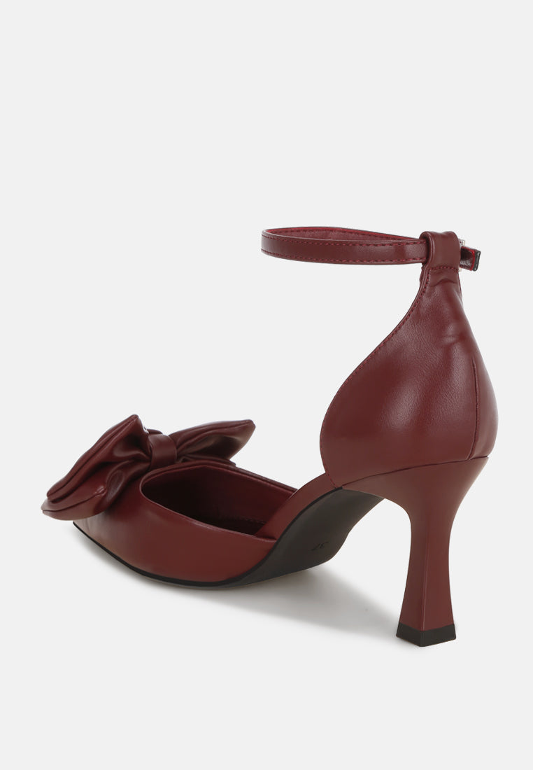 Papave Bow Detail Stiletto Heels#color_burgundy-smooth