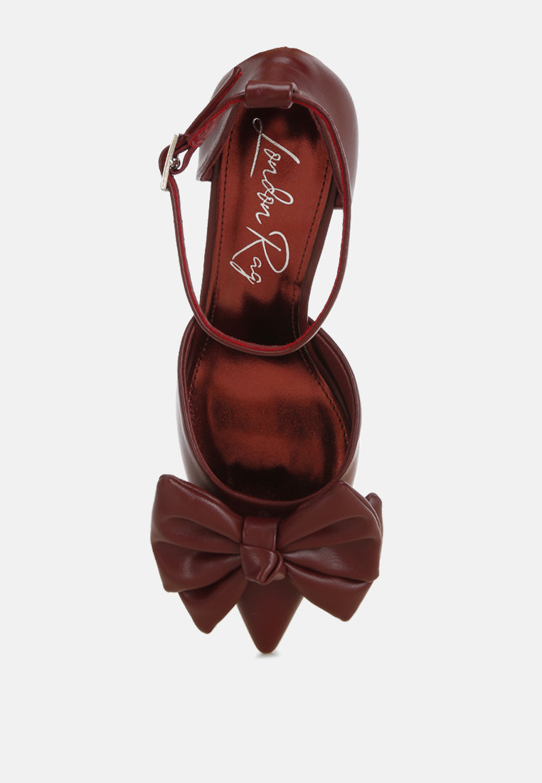 Papave Bow Detail Stiletto Heels#color_burgundy-smooth