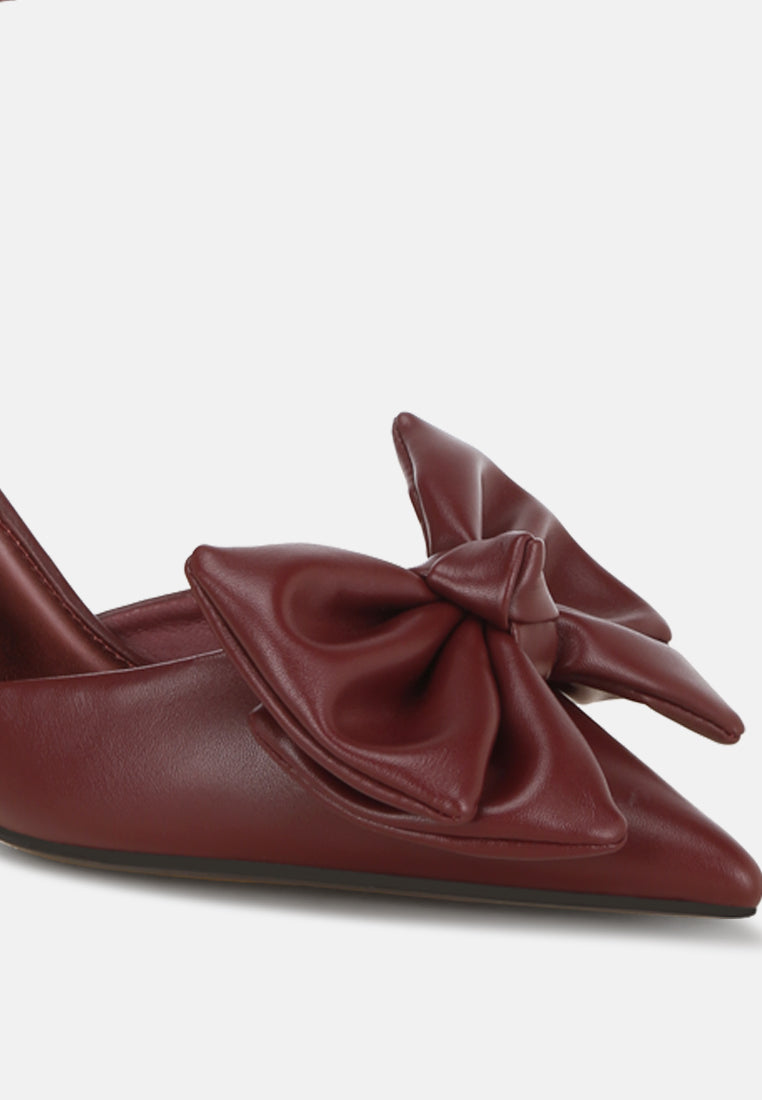 Papave Bow Detail Stiletto Heels#color_burgundy-smooth