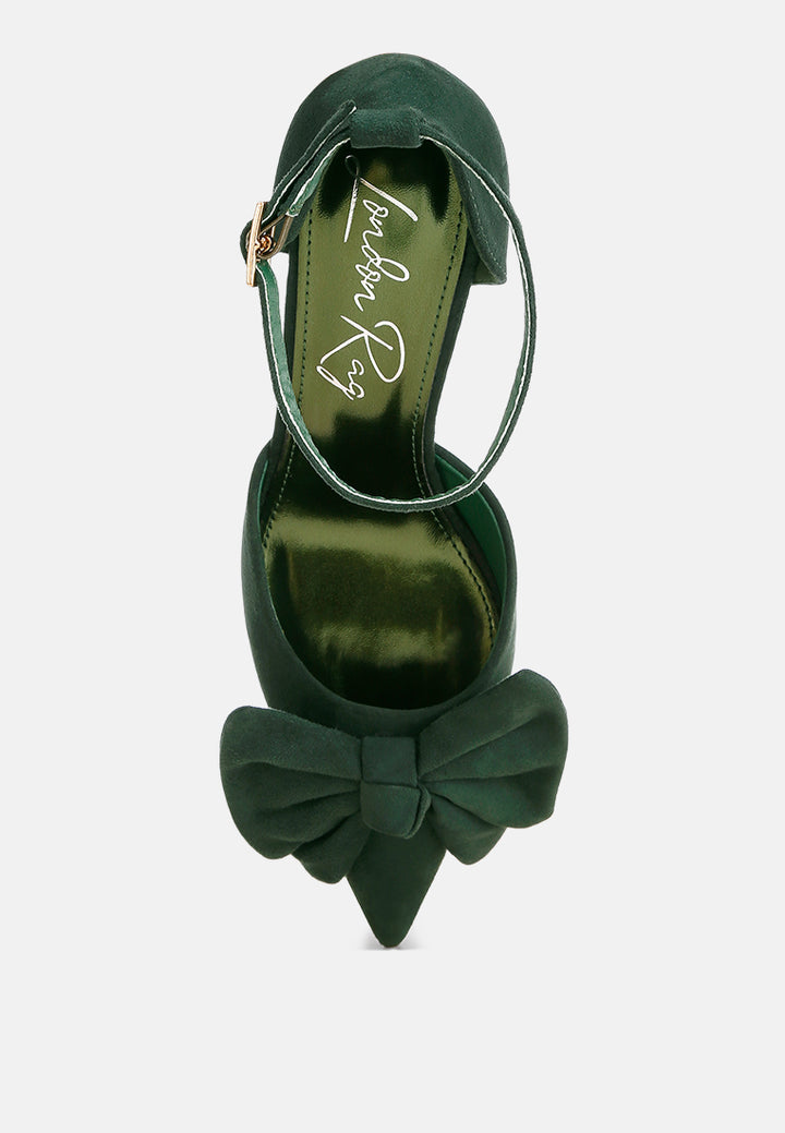 Papave Bow Detail Stiletto Heels#color_green-suede