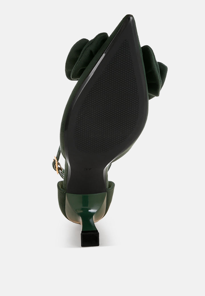 Papave Bow Detail Stiletto Heels#color_green-suede