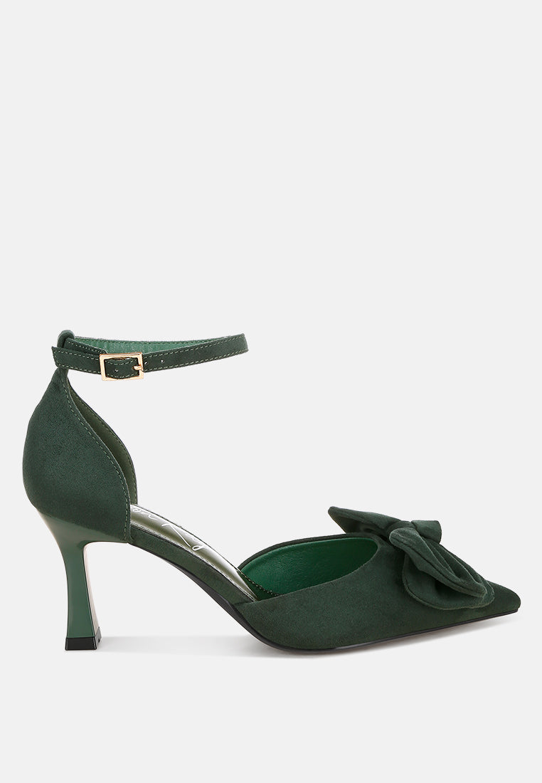 Papave Bow Detail Stiletto Heels#color_green-suede