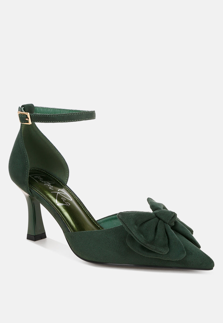 Papave Bow Detail Stiletto Heels#color_green-suede