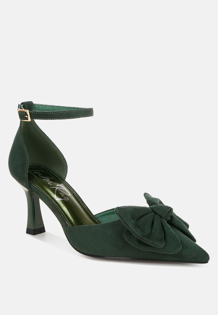 Papave Bow Detail Stiletto Heels#color_green-suede