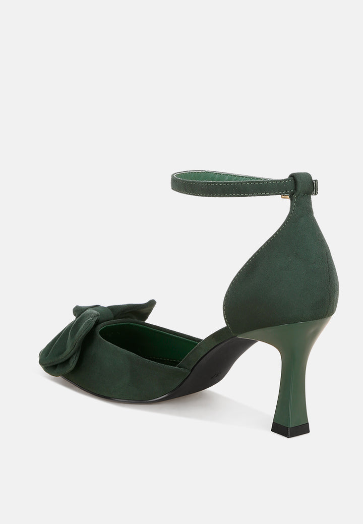Papave Bow Detail Stiletto Heels#color_green-suede