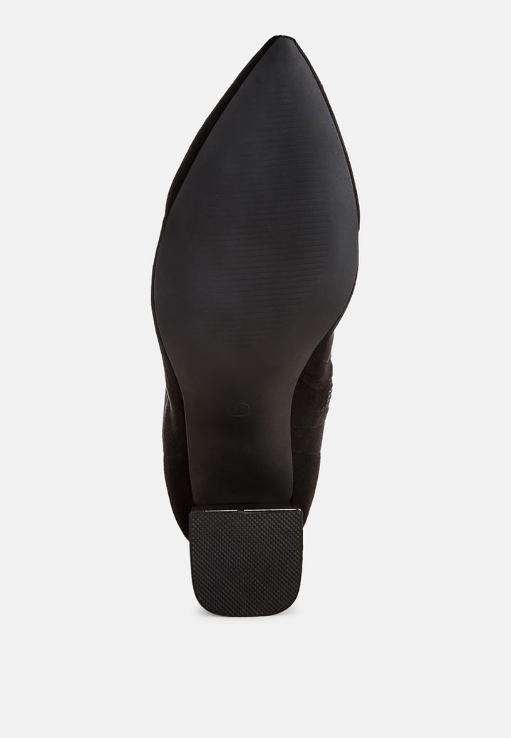 Easy Baddie Metallic Detail Stretchy Boots#color_black-suede