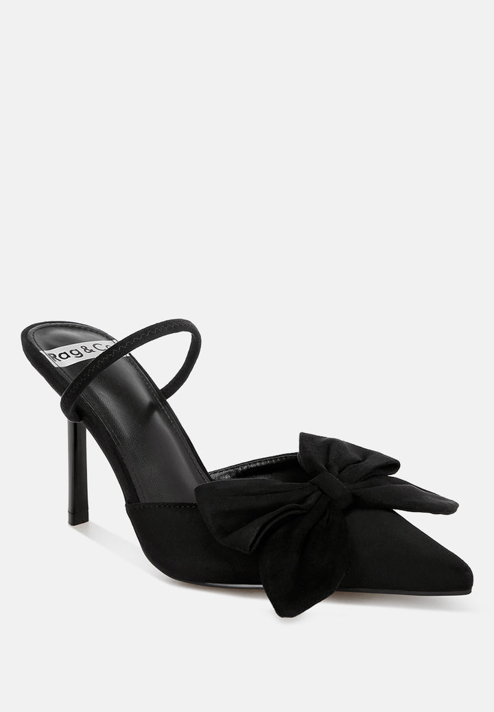 sanlina bow accent stiletto heel sandals#color_black-suede