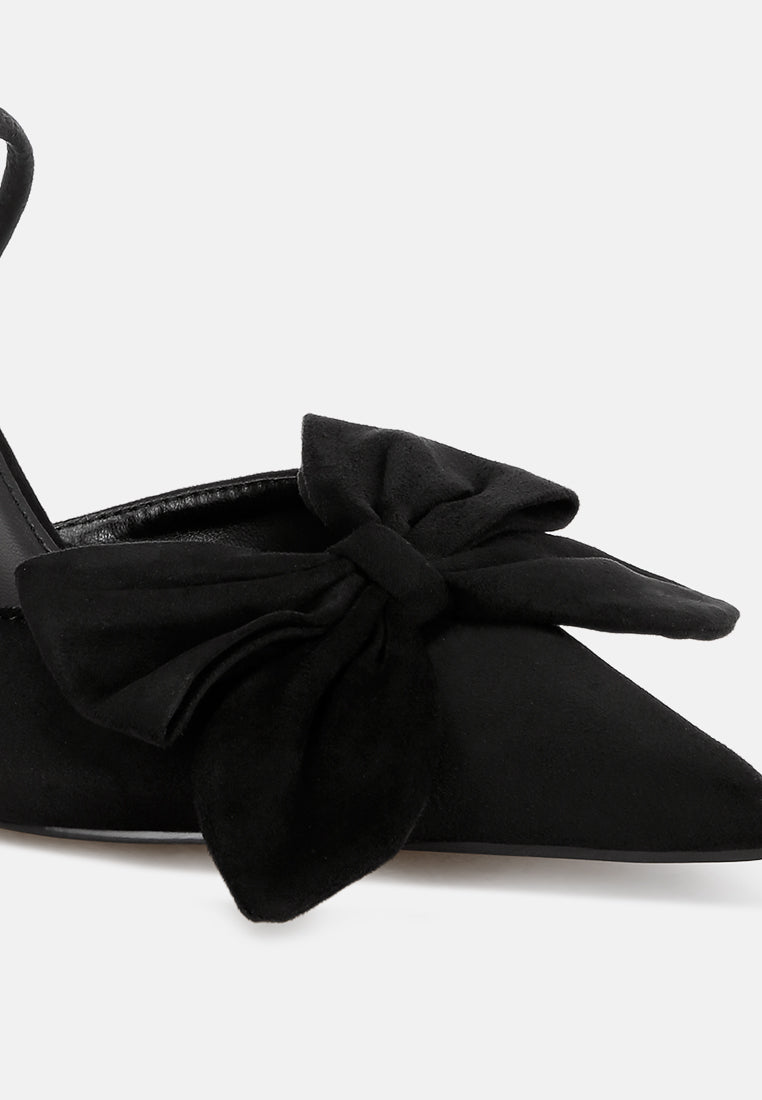 sanlina bow accent stiletto heel sandals#color_black-suede