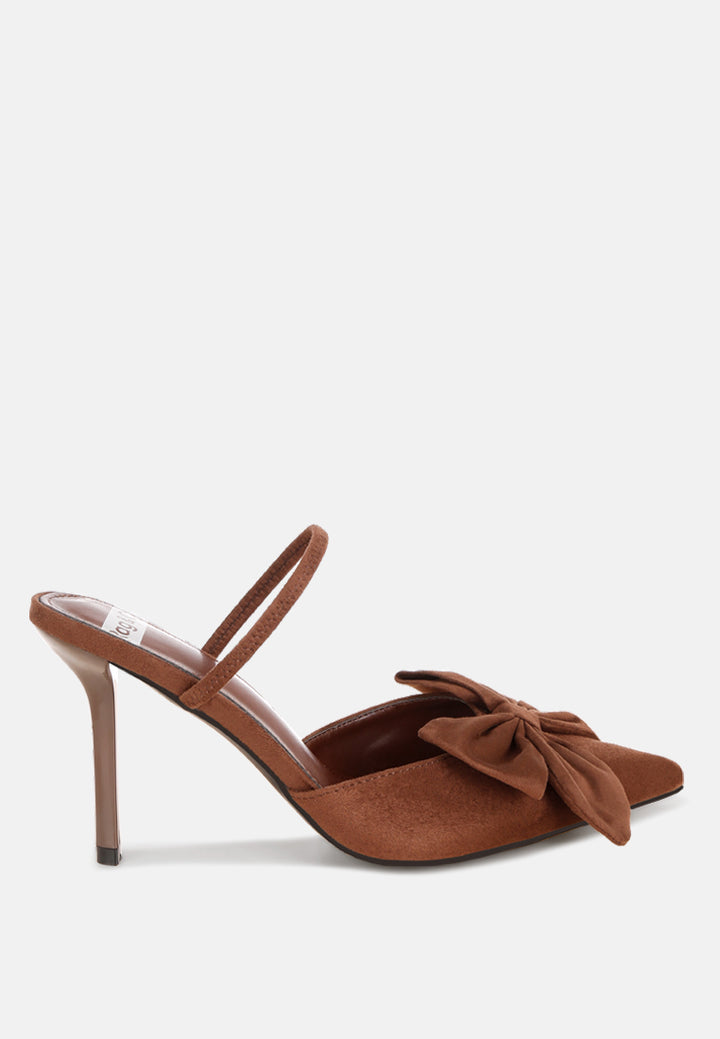sanlina bow accent stiletto heel sandals#color_brown-suede