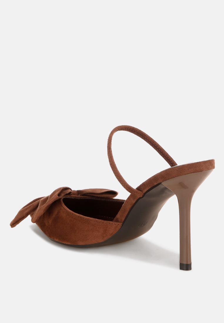 sanlina bow accent stiletto heel sandals#color_brown-suede