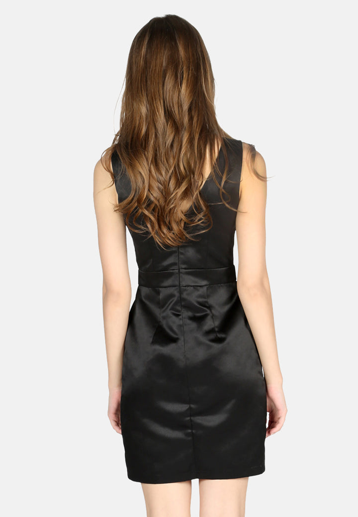 satin bodycon mini dress#color_black