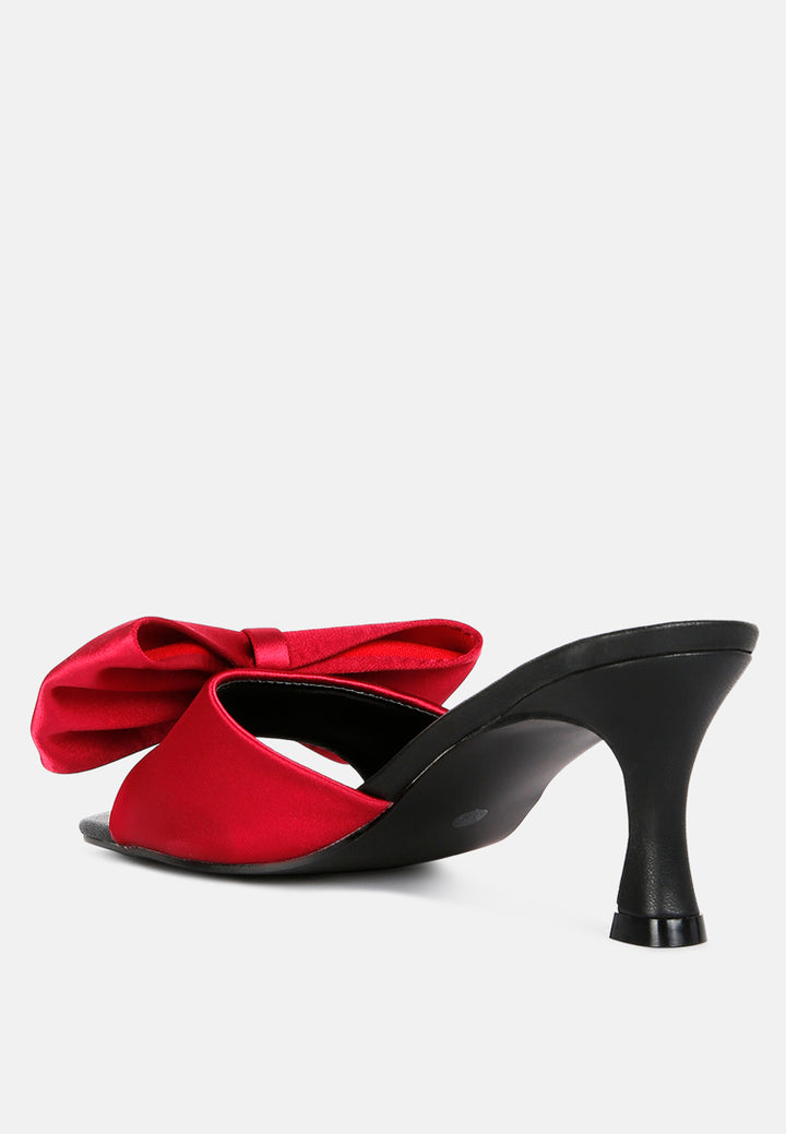 black satin bow kitten heel sandals#color_burgundy