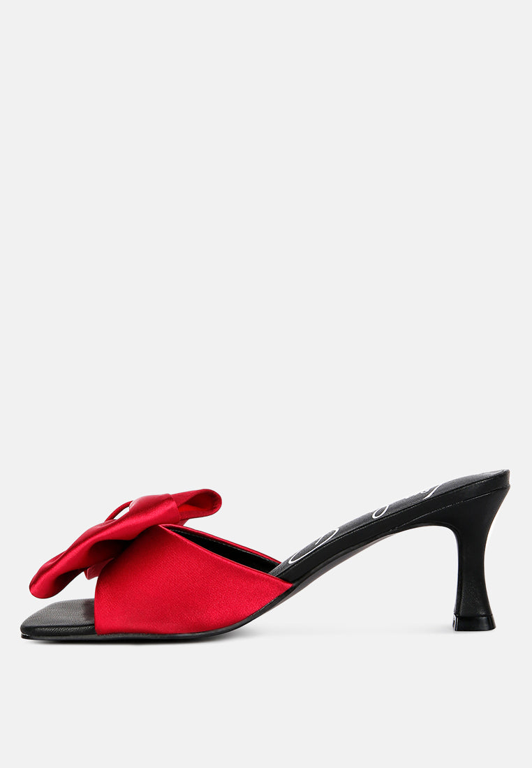 black satin bow kitten heel sandals#color_burgundy