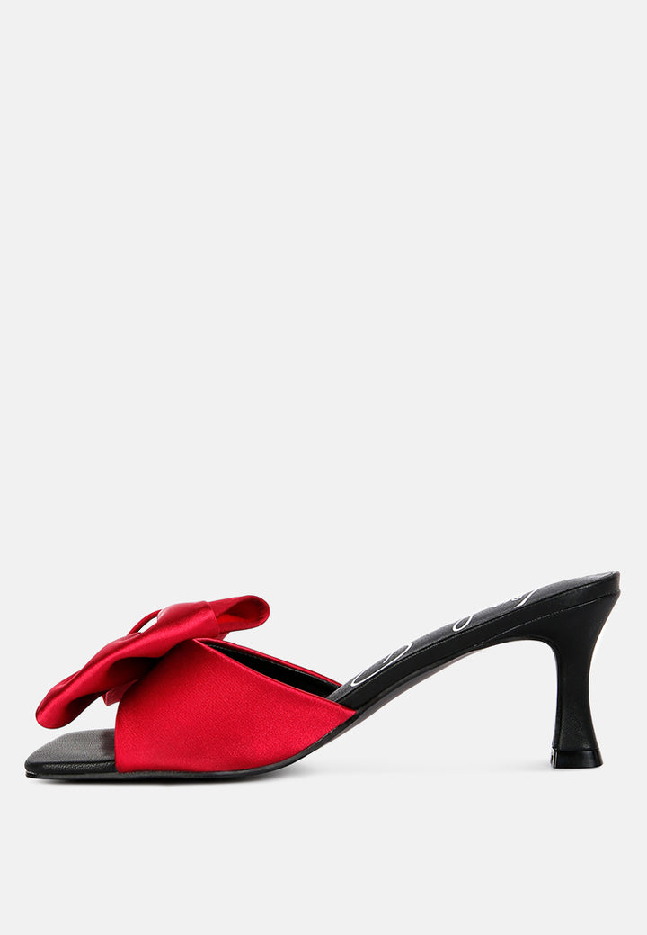 black satin bow kitten heel sandals#color_burgundy