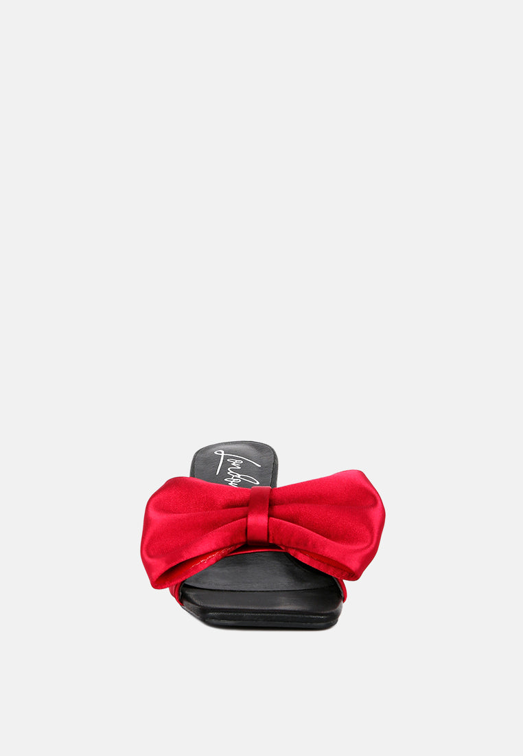 black satin bow kitten heel sandals#color_burgundy