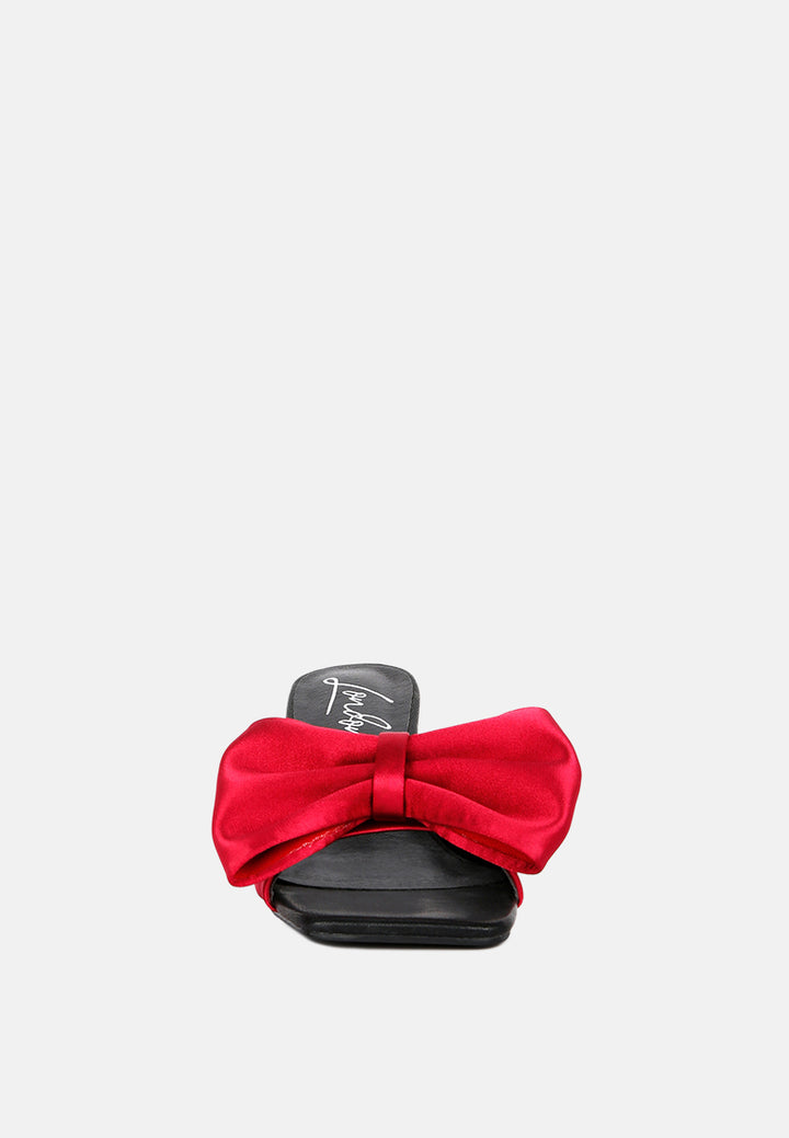 black satin bow kitten heel sandals#color_burgundy
