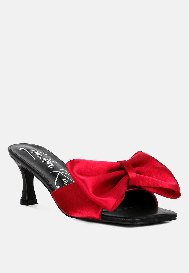 black satin bow kitten heel sandals#color_burgundy