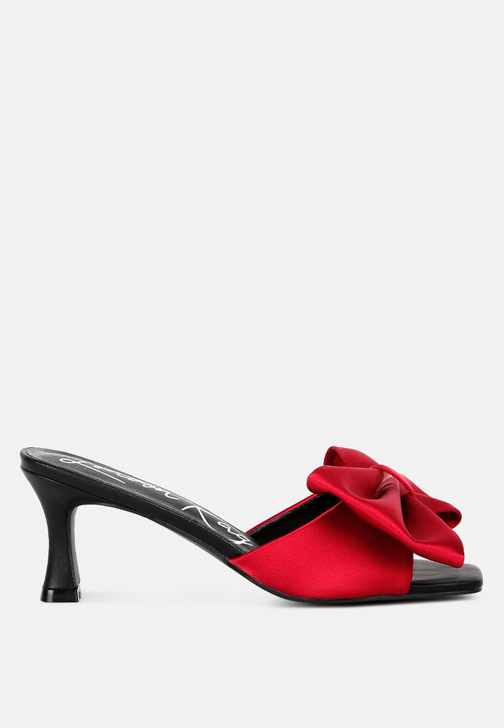 black satin bow kitten heel sandals#color_burgundy
