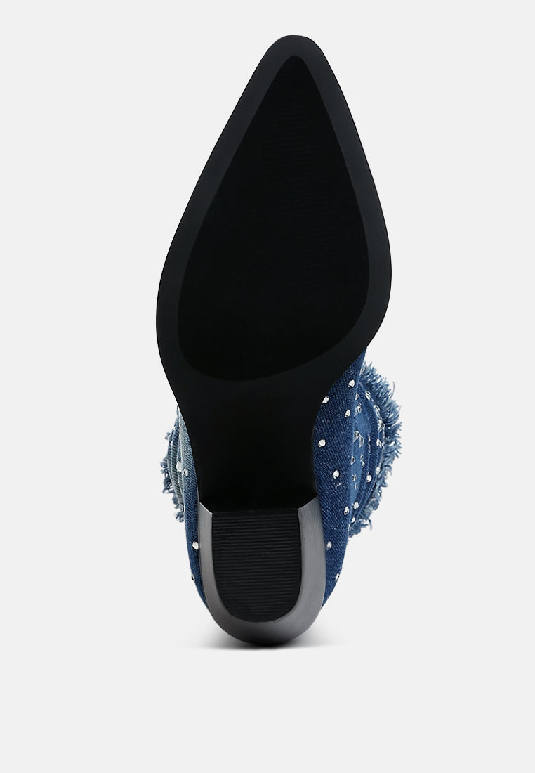 diamante & rhinestones denim boots by ruw#color_dark-blue