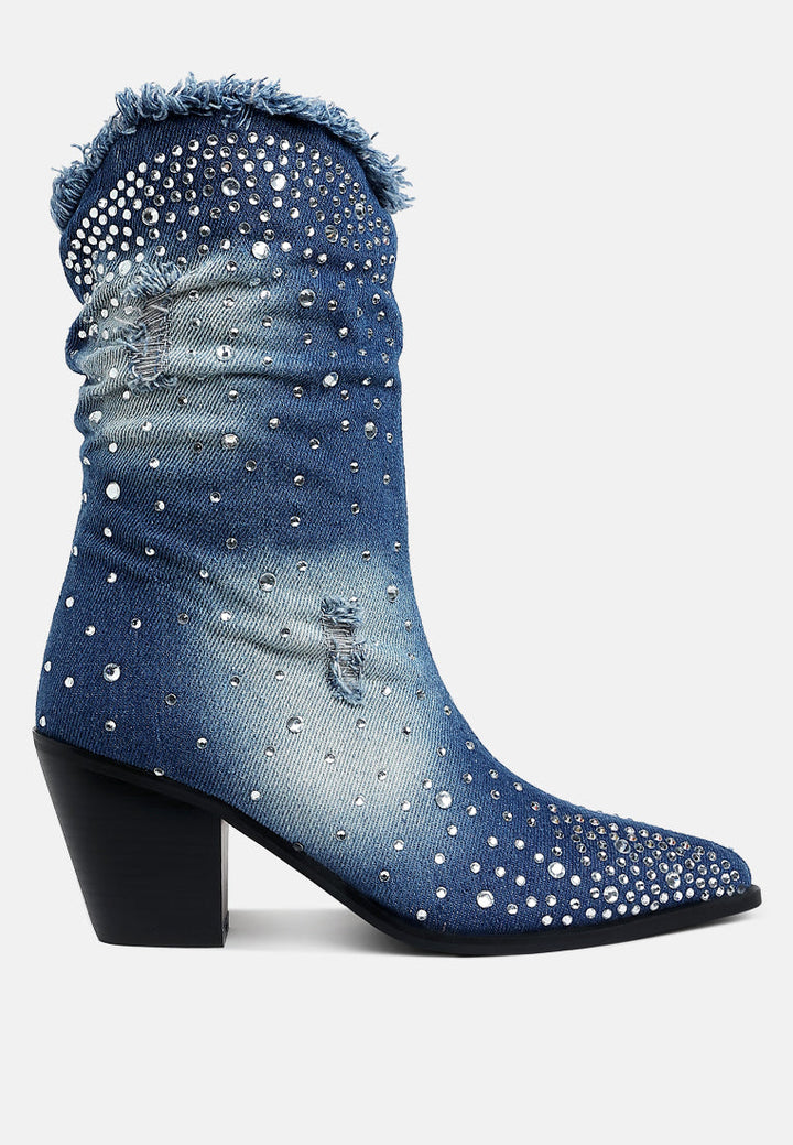 diamante & rhinestones denim boots by ruw#color_dark-blue