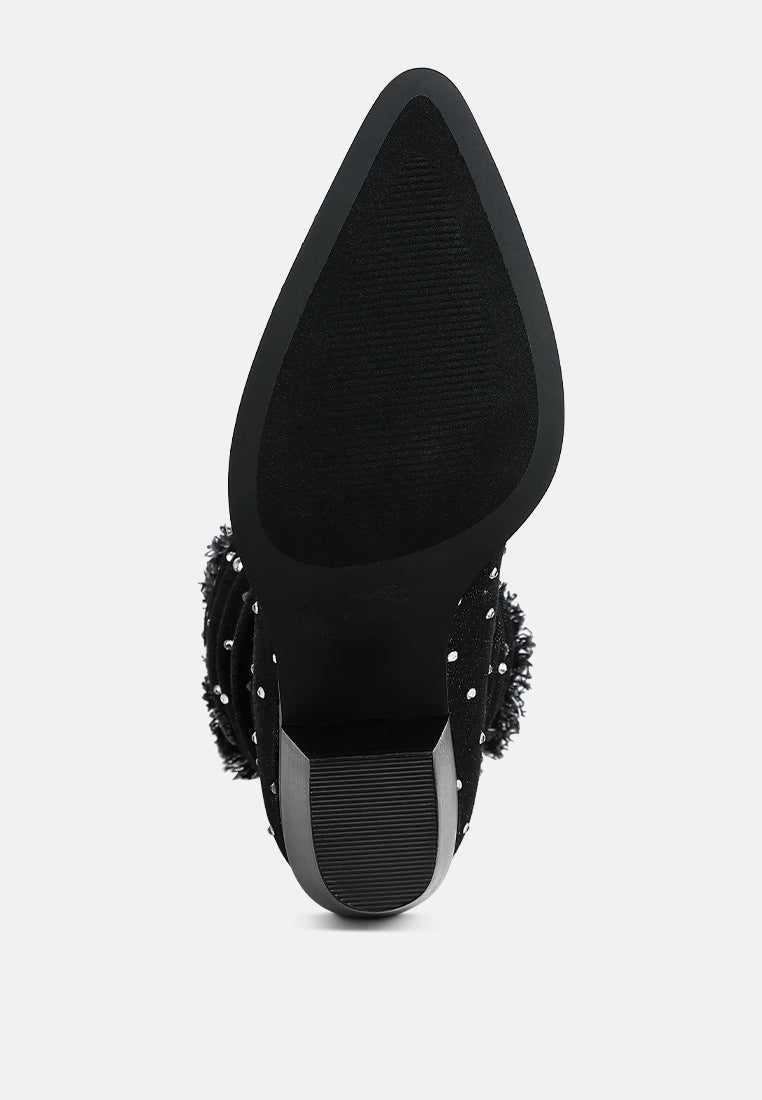 diamante & rhinestones denim boots by ruw#color_black