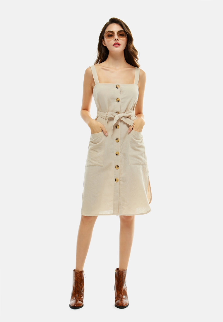 self tie strap dress#color_beige