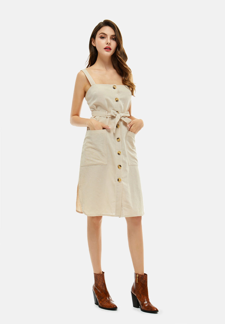 self tie strap dress#color_beige