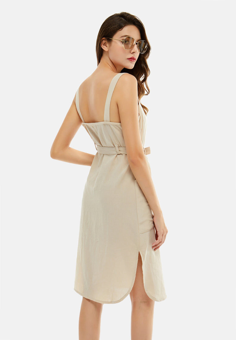 self tie strap dress#color_beige