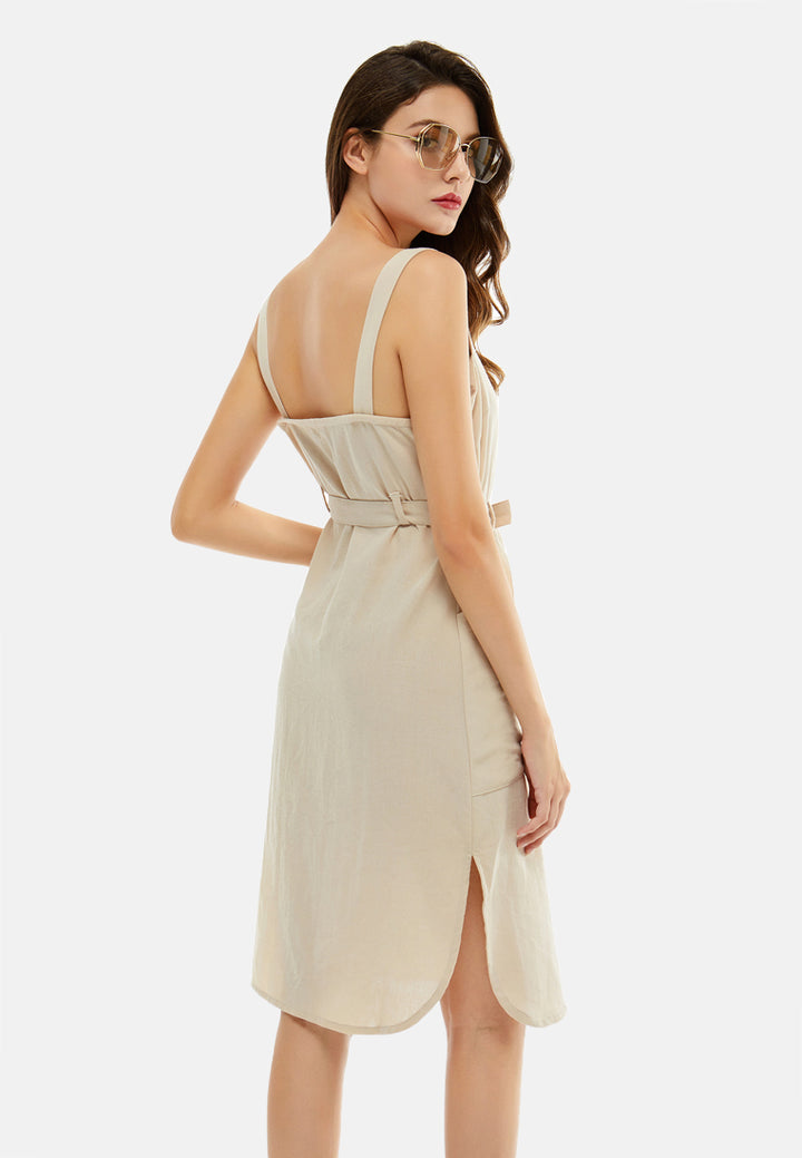 self tie strap dress#color_beige