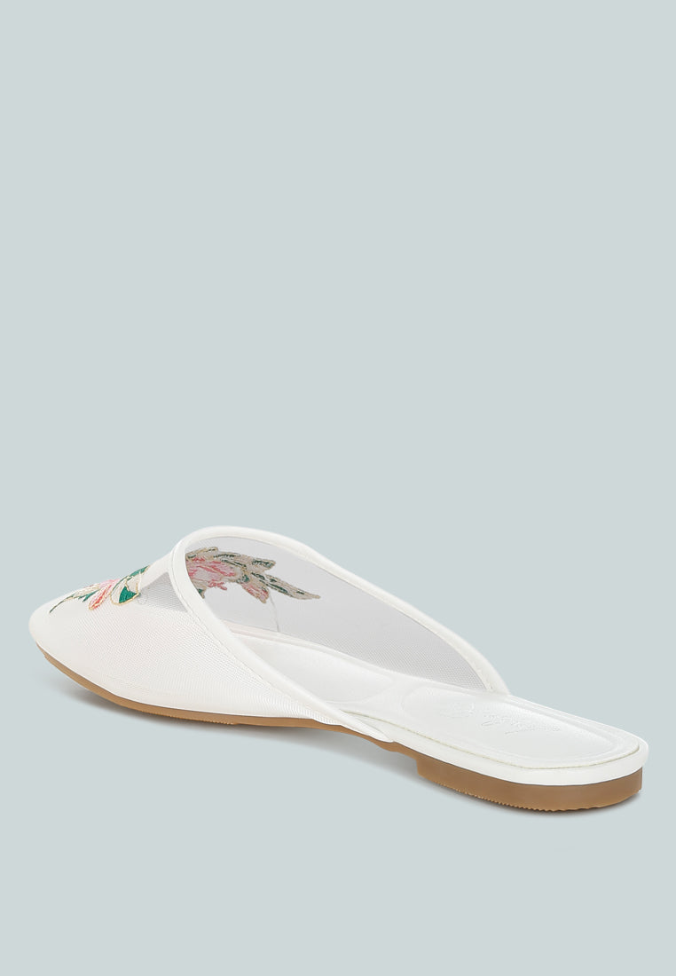 shara floral embroidered mesh mules#color_white