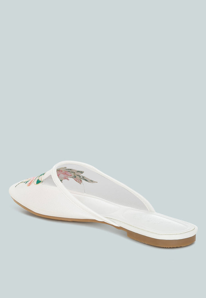 shara floral embroidered mesh mules#color_white