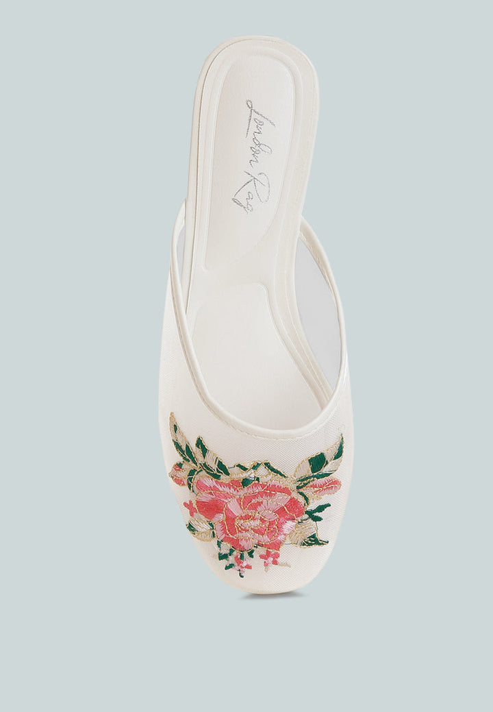 shara floral embroidered mesh mules#color_white