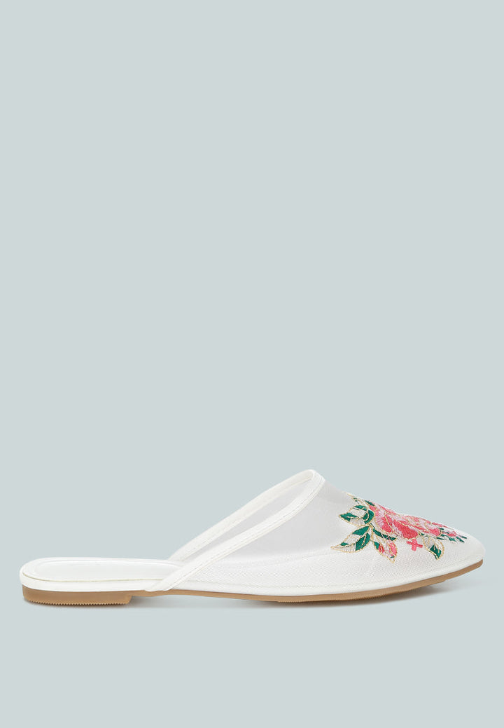 shara floral embroidered mesh mules#color_white