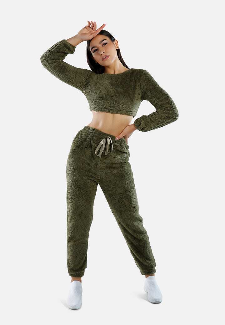 Shearling Drawstring Lounge Pants#color_army-green