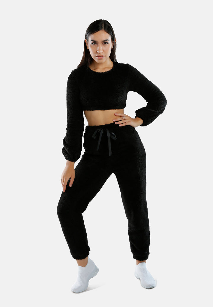 Shearling Drawstring Lounge Pants#color_black