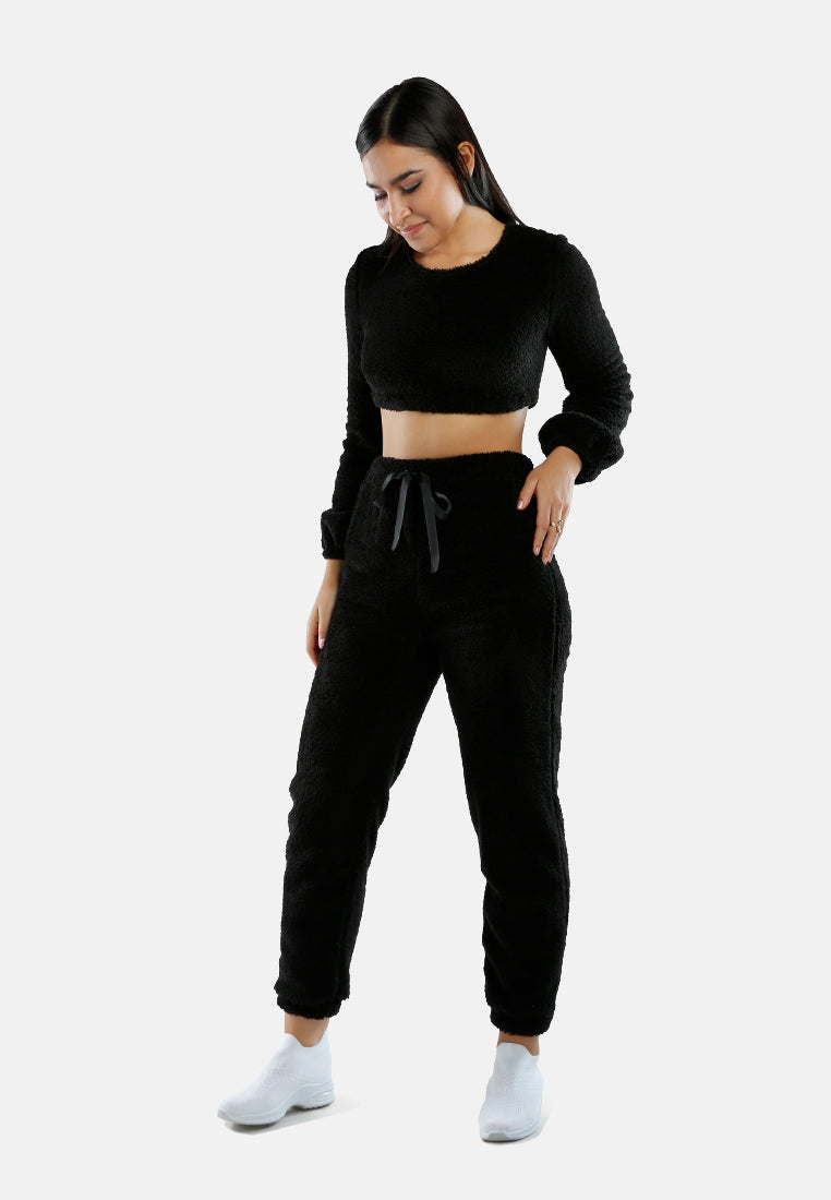 Shearling Drawstring Lounge Pants#color_black