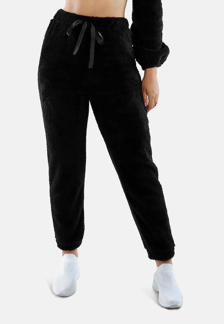 Shearling Drawstring Lounge Pants#color_black