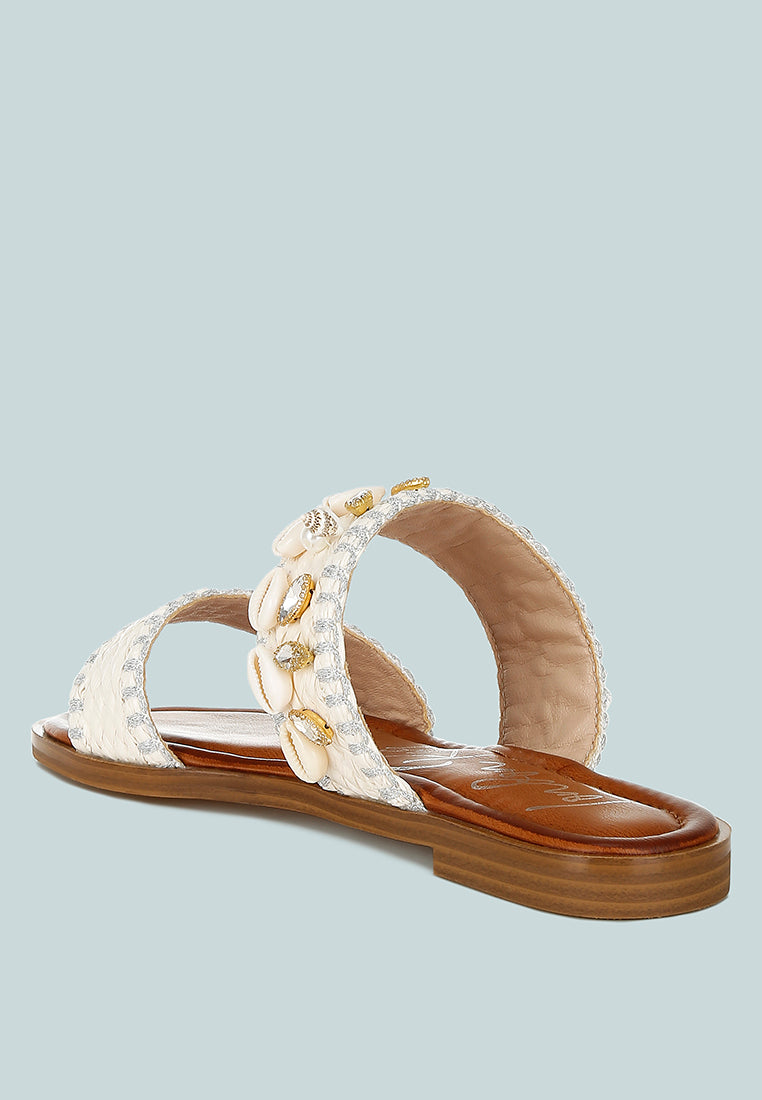 shellfish raffia slip on sandals#color_white