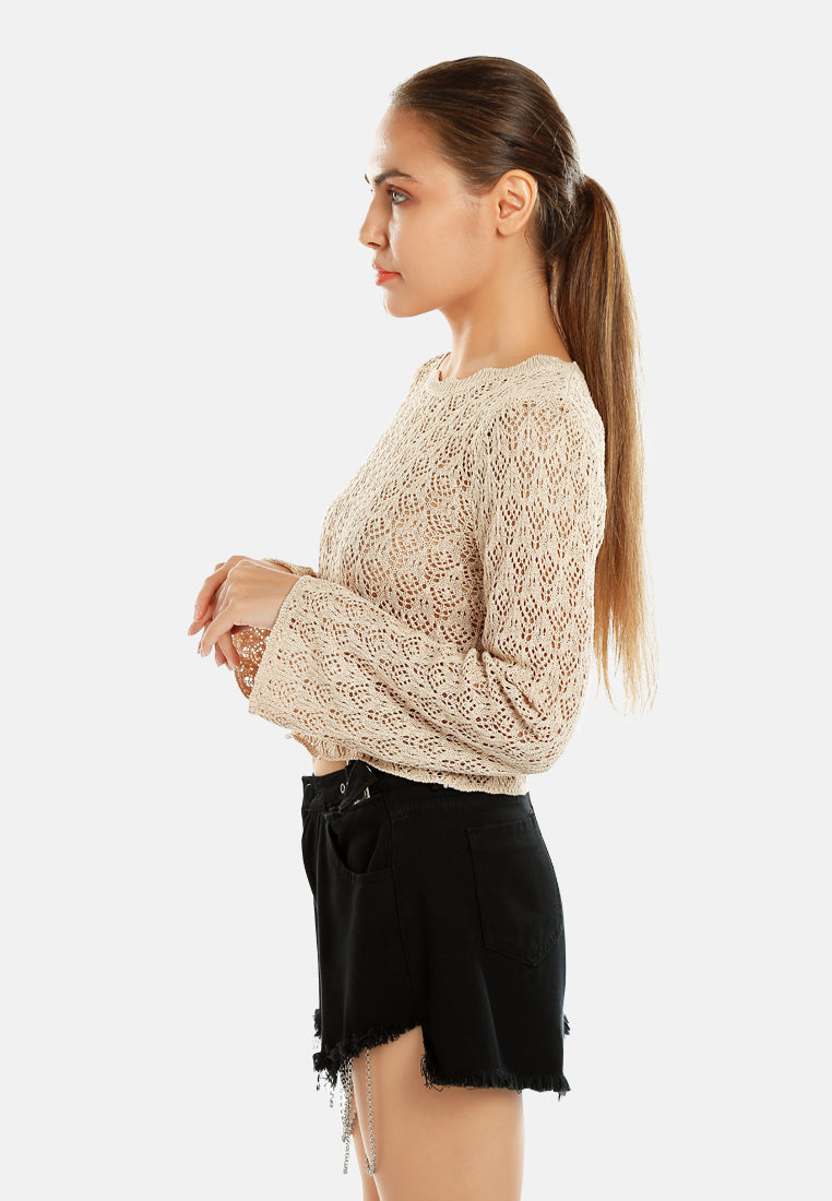 short crew neck sweater top by ruw#color_natural