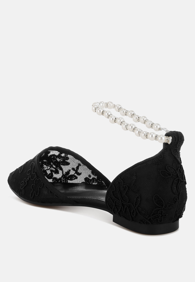 pearl & rhinestone strap flat sandals by ruw#color_black
