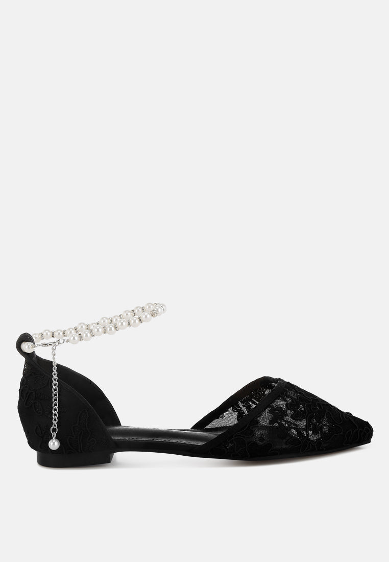 pearl & rhinestone strap flat sandals by ruw#color_black