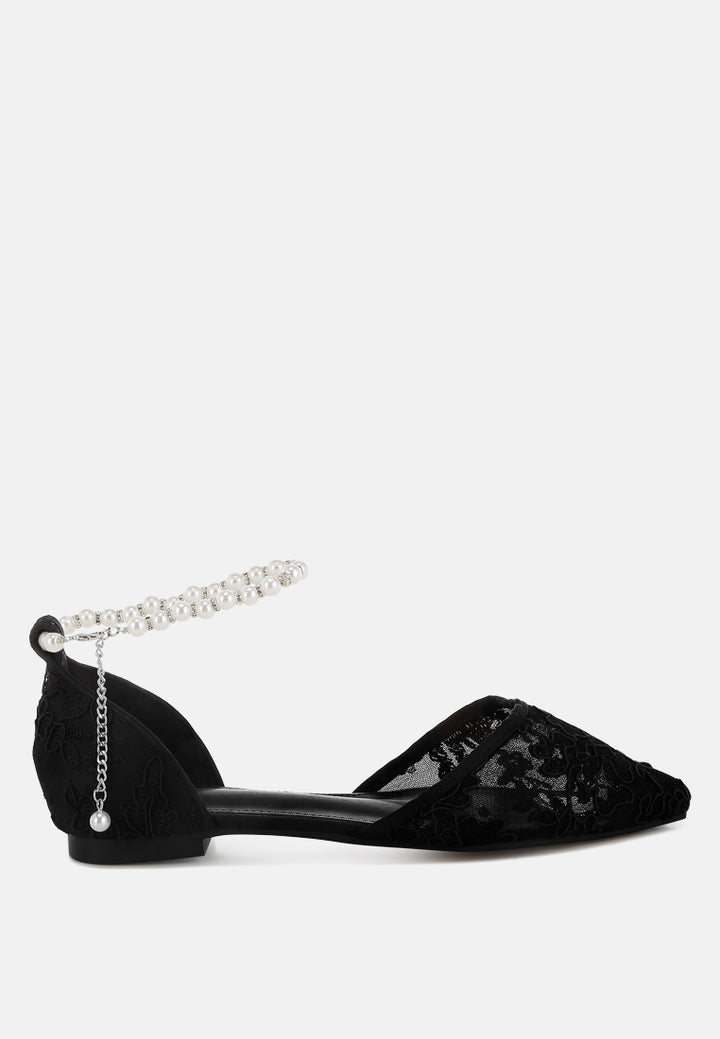 pearl & rhinestone strap flat sandals by ruw#color_black