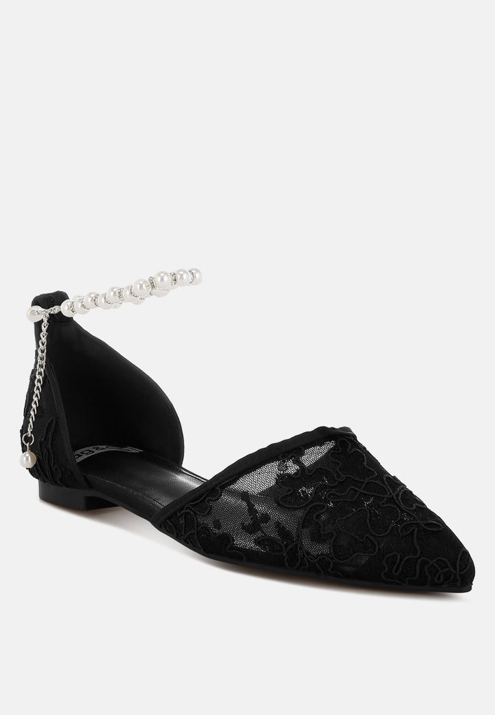 pearl & rhinestone strap flat sandals by ruw#color_black