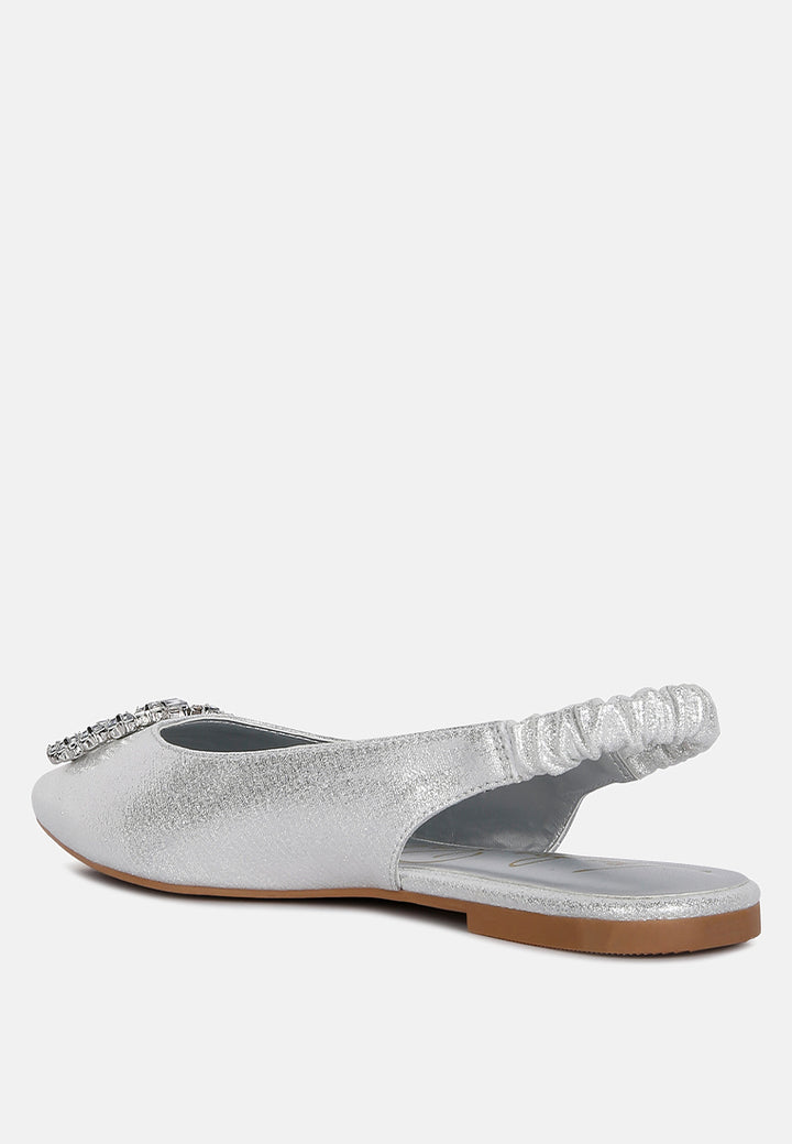 Metallic Diamante flats Mules#color_silver