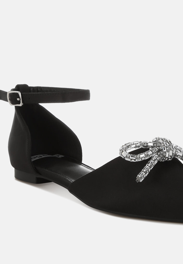 simina rhinestone detail bow flat sandals by ruw#color_black