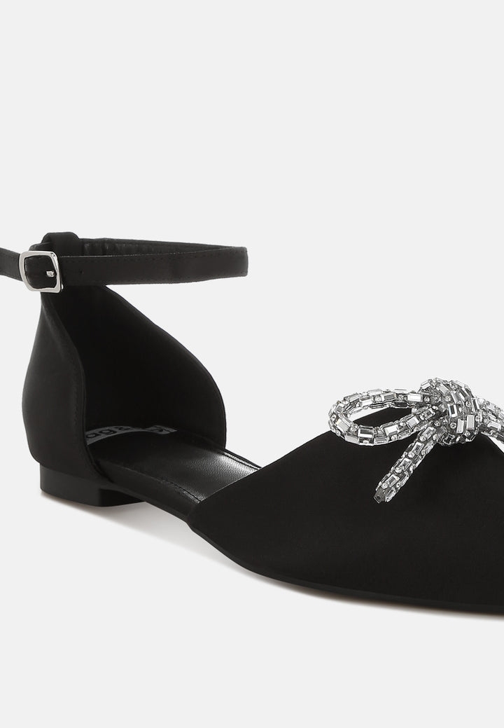 simina rhinestone detail bow flat sandals by ruw#color_black