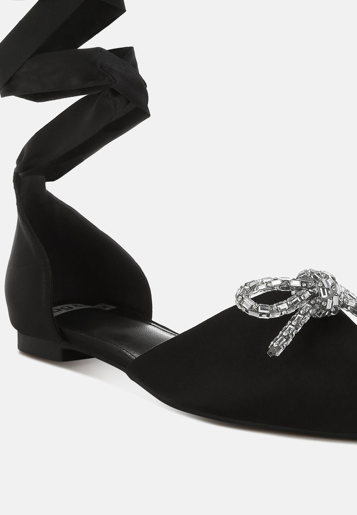 simina rhinestone detail bow flat sandals by ruw#color_black