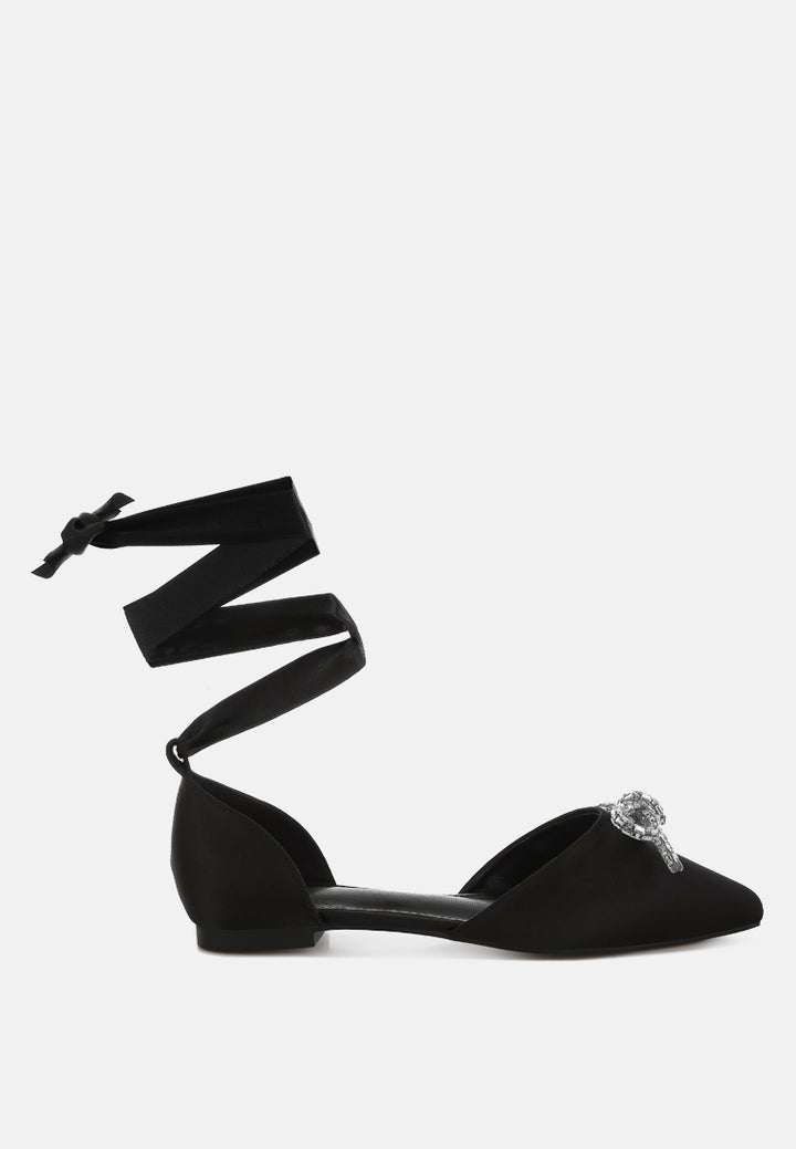 simina rhinestone detail bow flat sandals by ruw#color_black