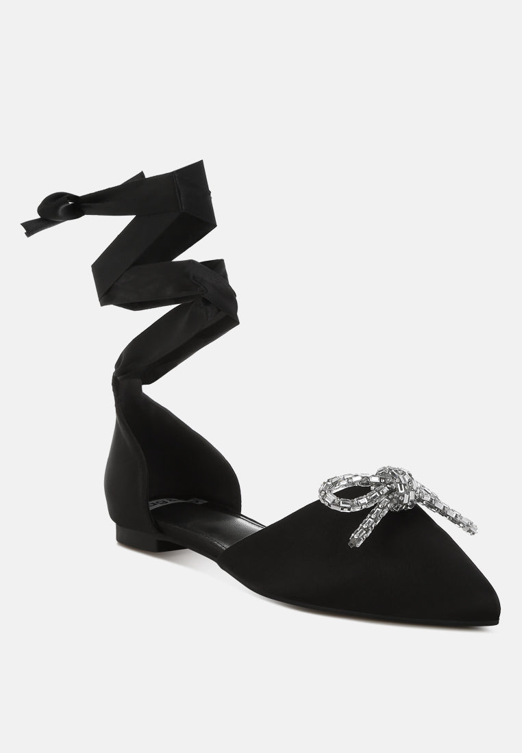 simina rhinestone detail bow flat sandals by ruw#color_black
